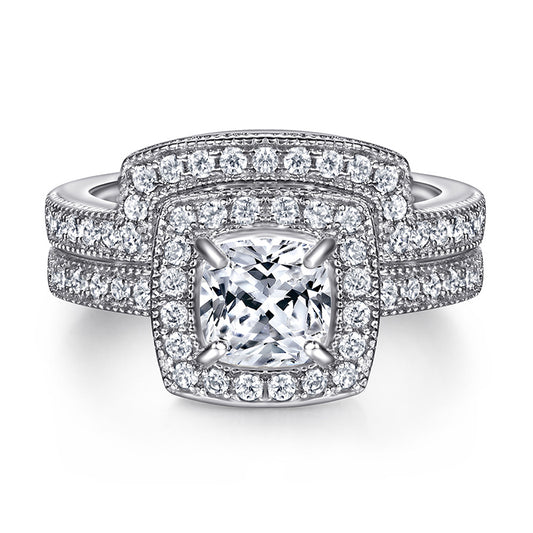 S925 Sterling Silver Engagement Ring Set - Geometric Zirconia Stackable Rings for Women