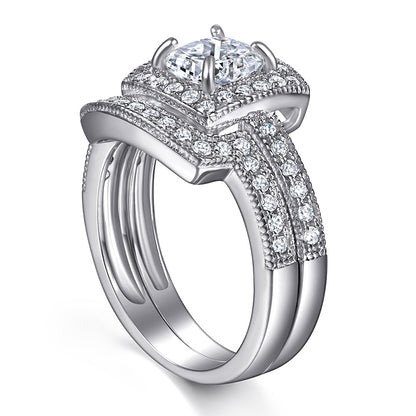 S925 Sterling Silver Engagement Ring Set - Geometric Zirconia Stackable Rings for Women