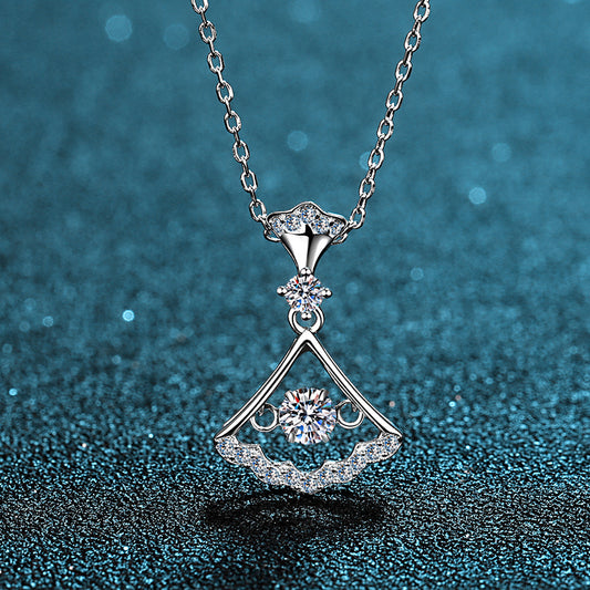 S925 Sterling Silver Fan Dress Pendant Necklace - 0.3CT Moissanite Unique Collarbone Chain