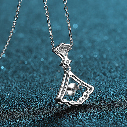 S925 Sterling Silver Fan Dress Pendant Necklace - 0.3CT Moissanite Unique Collarbone Chain