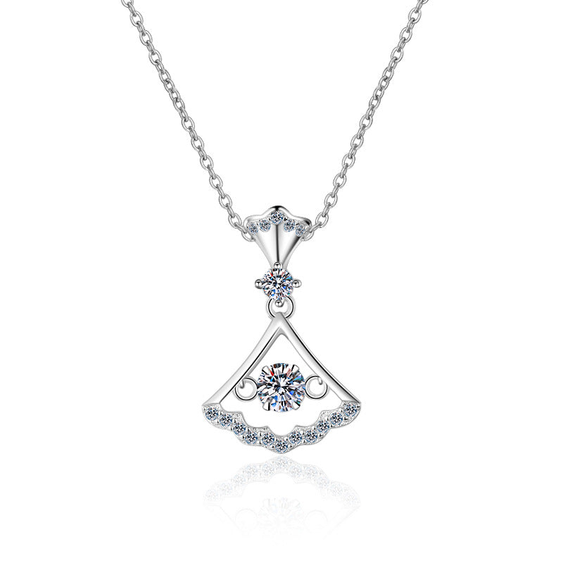 S925 Sterling Silver Fan Dress Pendant Necklace - 0.3CT Moissanite Unique Collarbone Chain