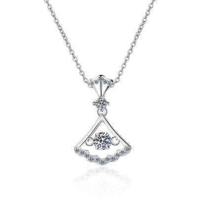 S925 Sterling Silver Fan Dress Pendant Necklace - 0.3CT Moissanite Unique Collarbone Chain