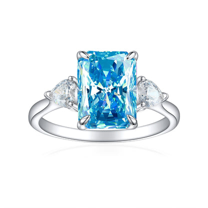 S925 Sterling Silver Flame-Cut Heart Square Ring - Luxury 8×11mm Princess Cut Zirconia Statement Ring