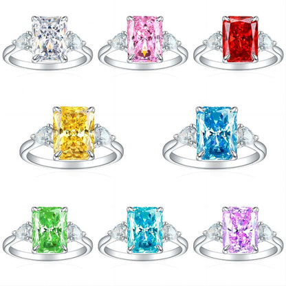 S925 Sterling Silver Flame-Cut Heart Square Ring - Luxury 8×11mm Princess Cut Zirconia Statement Ring