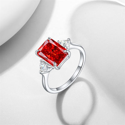 S925 Sterling Silver Flame-Cut Heart Square Ring - Luxury 8×11mm Princess Cut Zirconia Statement Ring