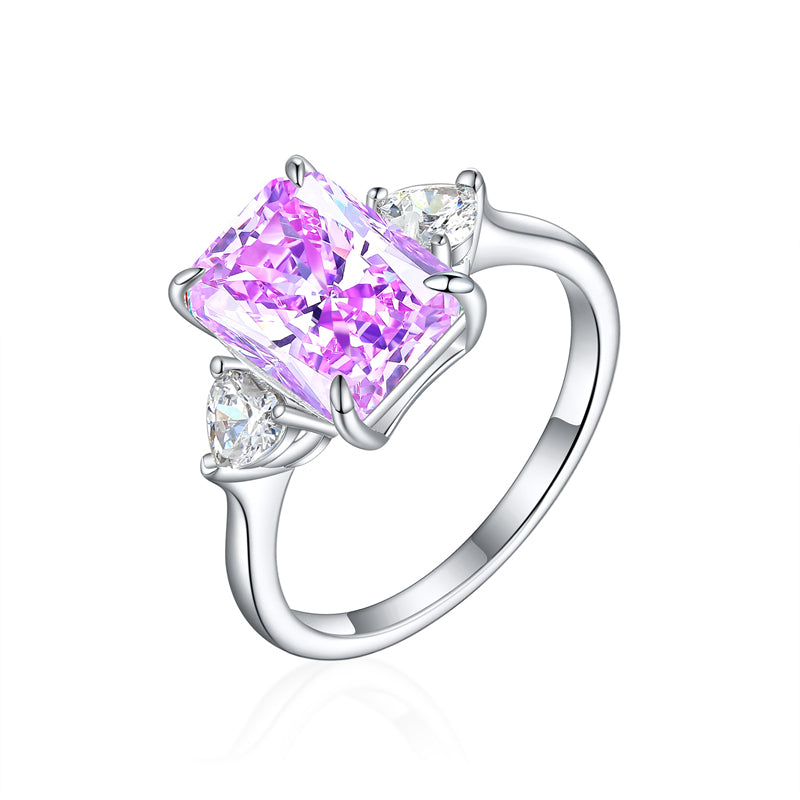 S925 Sterling Silver Flame-Cut Heart Square Ring - Luxury 8×11mm Princess Cut Zirconia Statement Ring