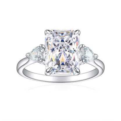 S925 Sterling Silver Flame-Cut Heart Square Ring - Luxury 8×11mm Princess Cut Zirconia Statement Ring