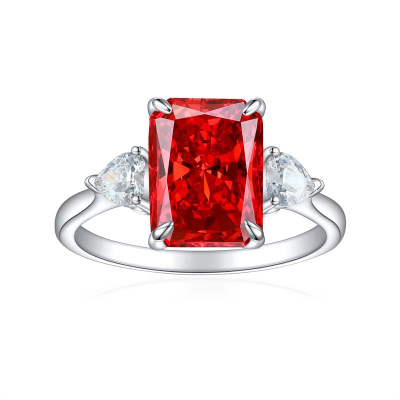 S925 Sterling Silver Flame-Cut Heart Square Ring - Luxury 8×11mm Princess Cut Zirconia Statement Ring