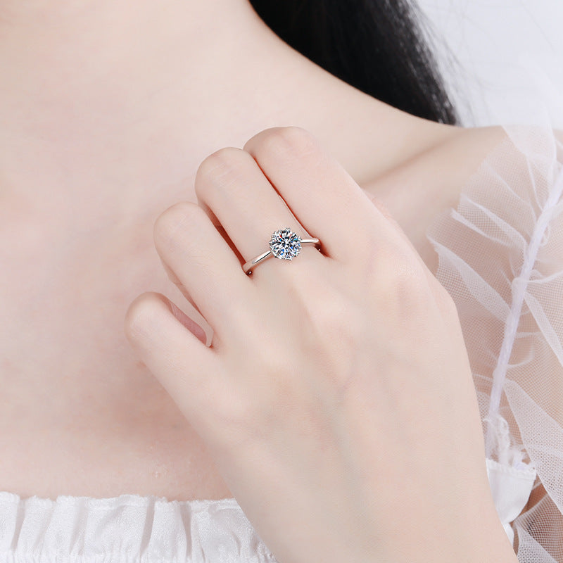 S925 Sterling Silver Floral 1ct Moissanite Engagement Ring with Tree Motif & Adjustable Fit