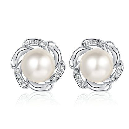 S925 Sterling Silver Floral Bud Stud Earrings - 0.15ct Moissanite & 8-9mm Freshwater Pearls