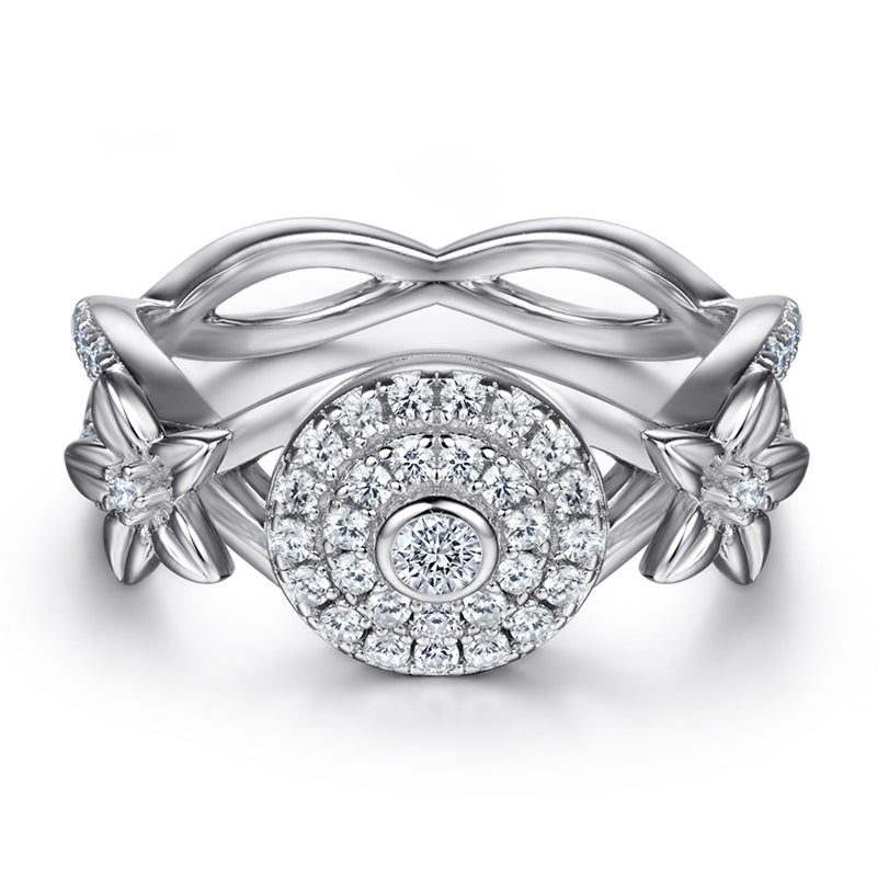 S925 Sterling Silver Floral Cluster Ring – Diamond-Paved Blossom Jewelry