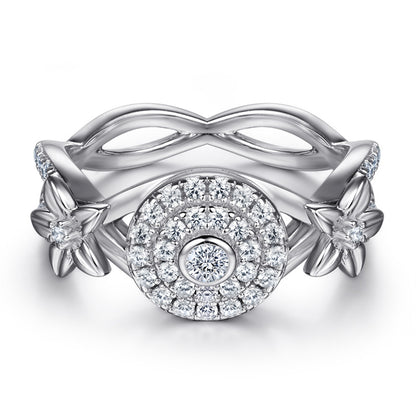 S925 Sterling Silver Floral Cluster Ring – Diamond-Paved Blossom Jewelry