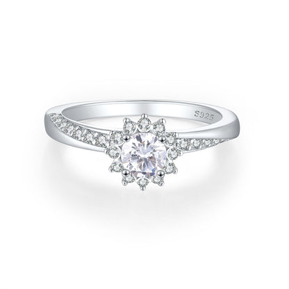 S925 Sterling Silver Floral Half-Eternity Ring - Elegant Botanical Wedding Band