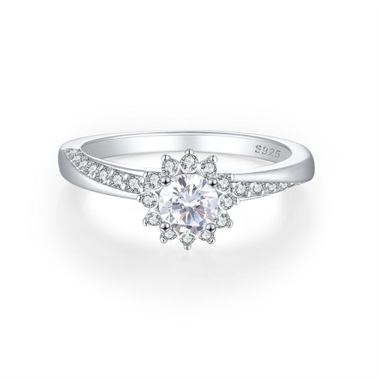 S925 Sterling Silver Floral Half-Eternity Ring - Elegant Botanical Wedding Band