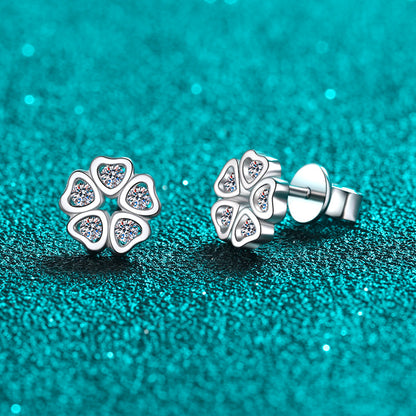 S925 Sterling Silver Floral Heart Moissanite Stud Earrings - 0.25CT Sweet & Romantic Jewelry