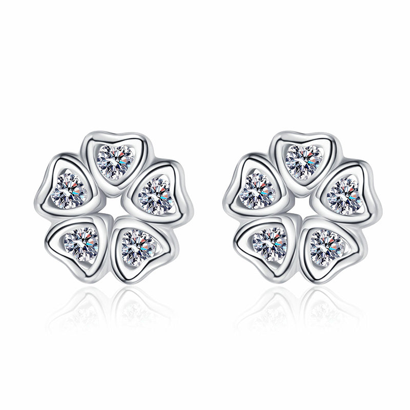S925 Sterling Silver Floral Heart Moissanite Stud Earrings - 0.25CT Sweet & Romantic Jewelry