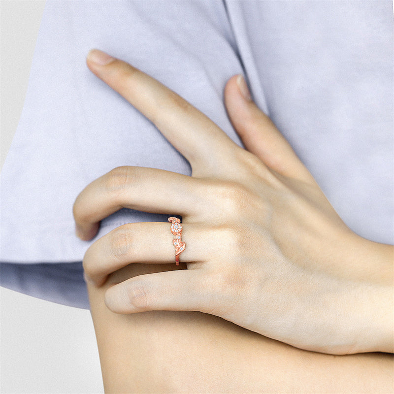 S925 Sterling Silver Floral Micro-Pavé Ring - Delicate Nature-Inspired Jewelry