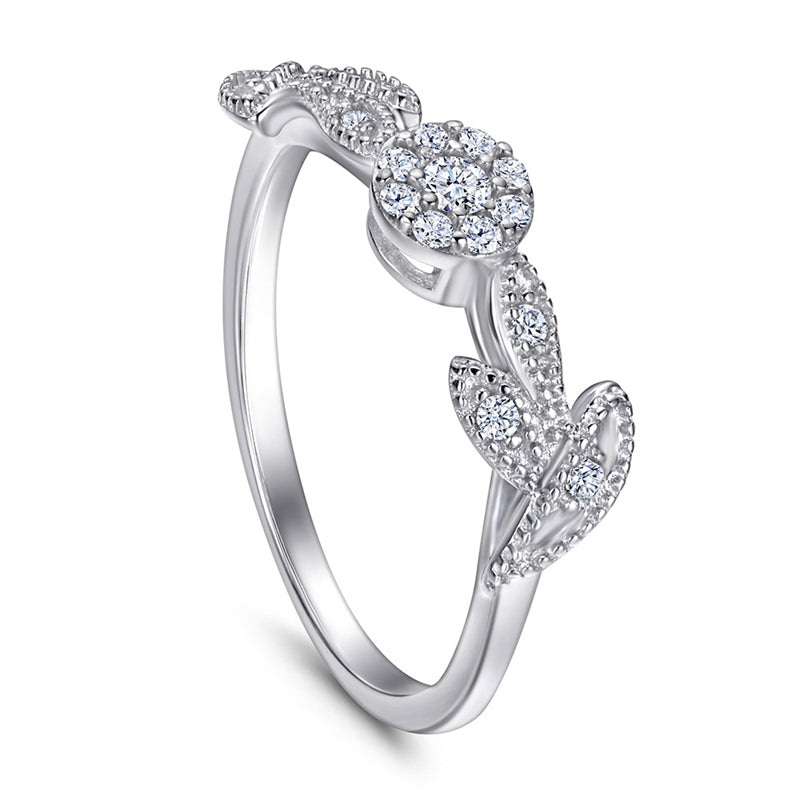 S925 Sterling Silver Floral Micro-Pavé Ring - Delicate Nature-Inspired Jewelry