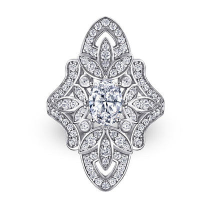 S925 Sterling Silver Floral Statement Ring - Bold 1.5ct Marquise Zirconia Jewelry