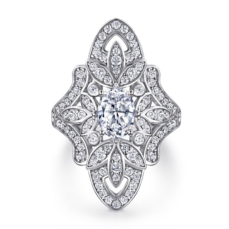 S925 Sterling Silver Floral Statement Ring - Bold 1.5ct Marquise Zirconia Jewelry