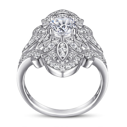 S925 Sterling Silver Floral Statement Ring - Bold 1.5ct Marquise Zirconia Jewelry