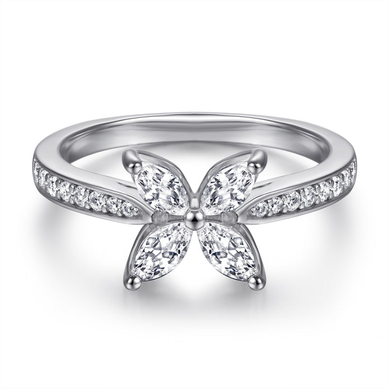 S925 Sterling Silver Floral Zirconia Ring - Elegant Diamond-Cut Geometric Jewelry