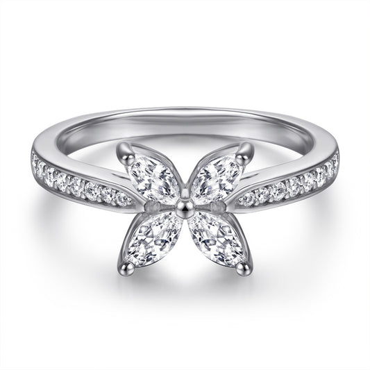 S925 Sterling Silver Floral Zirconia Ring - Elegant Diamond-Cut Geometric Jewelry