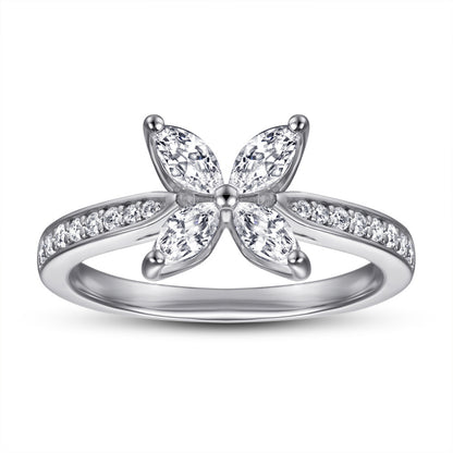 S925 Sterling Silver Floral Zirconia Ring - Elegant Diamond-Cut Geometric Jewelry