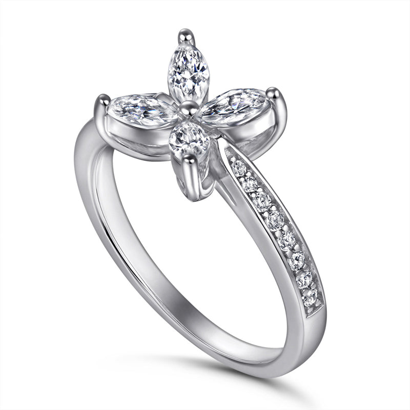 S925 Sterling Silver Floral Zirconia Ring - Elegant Diamond-Cut Geometric Jewelry