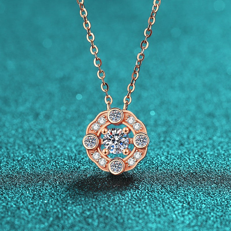 S925 Sterling Silver Four-Prong Pendant Necklace - 0.5CT Moissanite Champagne Gold Elegant Chain