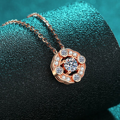 S925 Sterling Silver Four-Prong Pendant Necklace - 0.5CT Moissanite Champagne Gold Elegant Chain