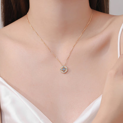 S925 Sterling Silver Four-Prong Pendant Necklace - 0.5CT Moissanite Champagne Gold Elegant Chain