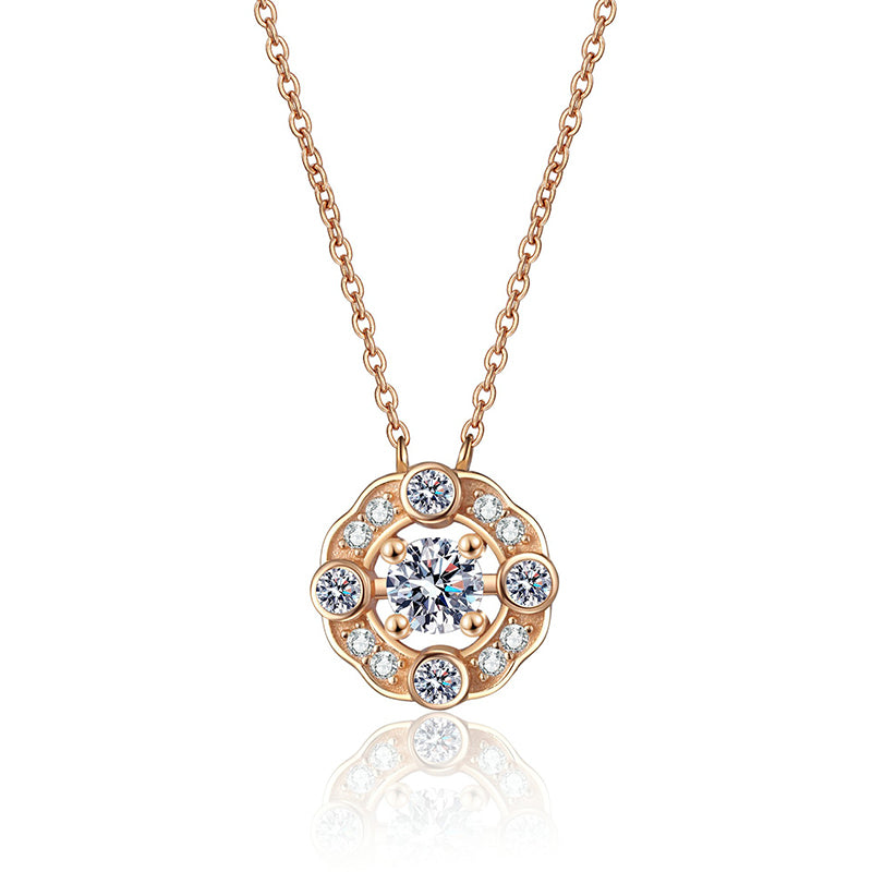 S925 Sterling Silver Four-Prong Pendant Necklace - 0.5CT Moissanite Champagne Gold Elegant Chain