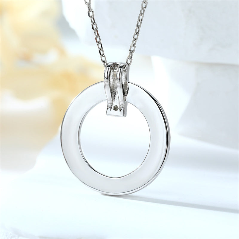 S925 Sterling Silver Full-Zirconia Circle Pendant Necklace - Elegant Hoop Collarbone Chain
