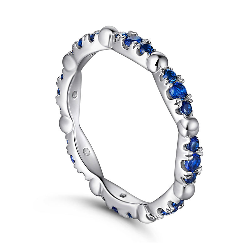 S925 Sterling Silver Full Eternity Band - Blue Zirconia Pavé Ring for Women