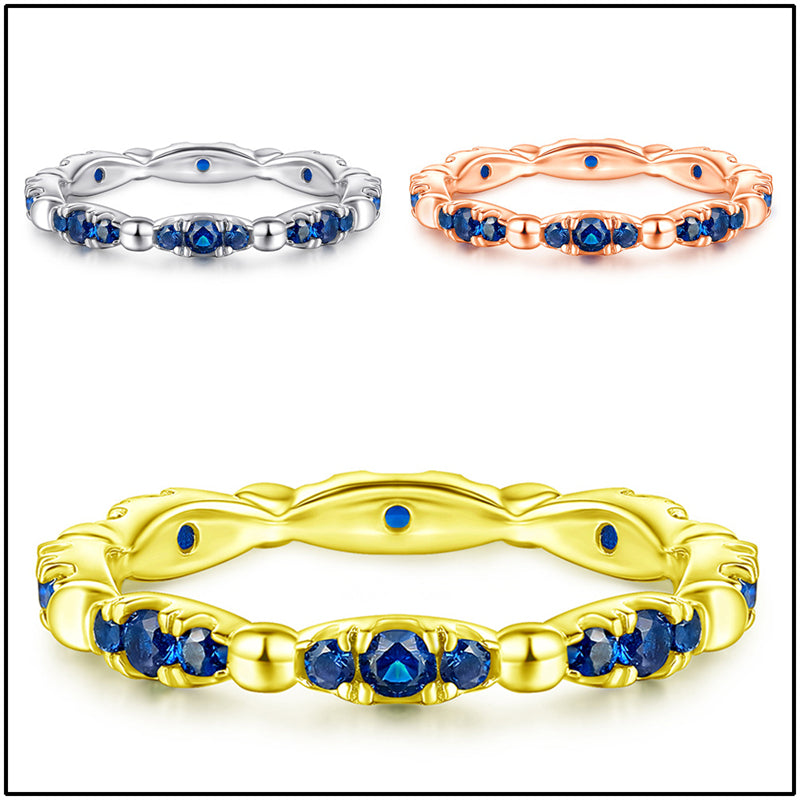 S925 Sterling Silver Full Eternity Band - Blue Zirconia Pavé Ring for Women