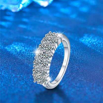 S925 Sterling Silver Full Eternity Band Ring 1ct Moissanite Geometric Stackable Rhodium Plated Hypoallergenic Women's Ring Size 5-8