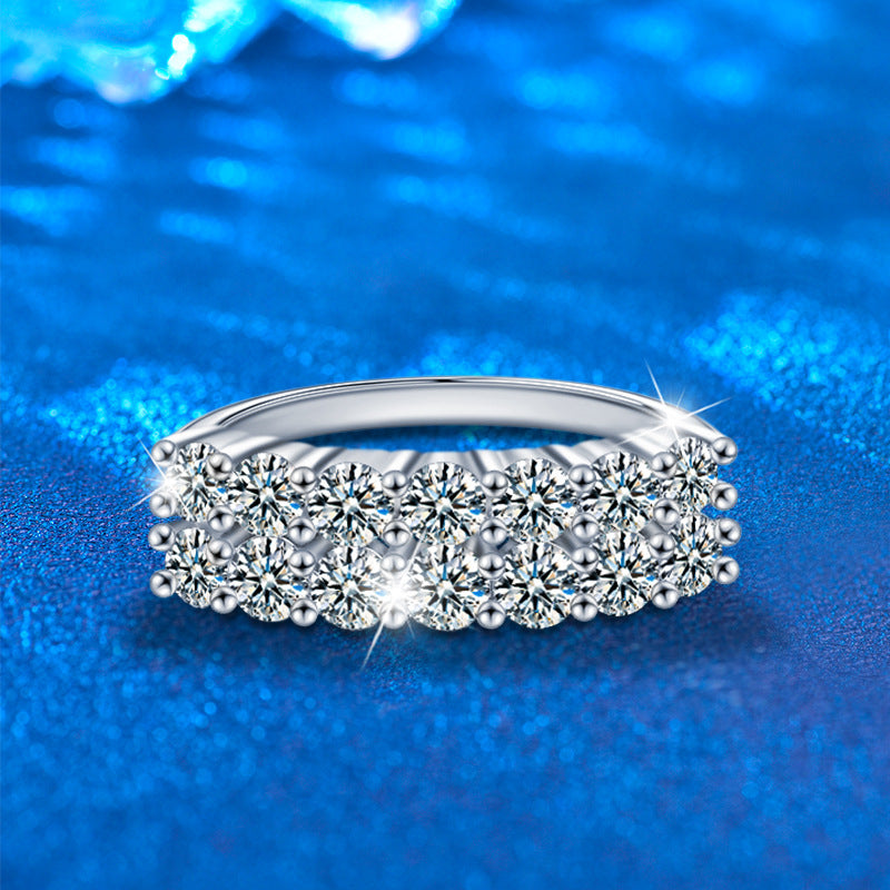 S925 Sterling Silver Full Eternity Band Ring 1ct Moissanite Geometric Stackable Rhodium Plated Hypoallergenic Women's Ring Size 5-8