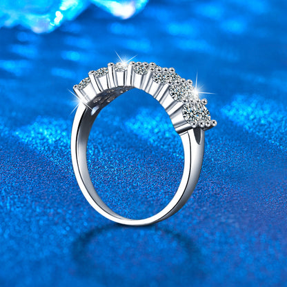 S925 Sterling Silver Full Eternity Band Ring 1ct Moissanite Geometric Stackable Rhodium Plated Hypoallergenic Women's Ring Size 5-8