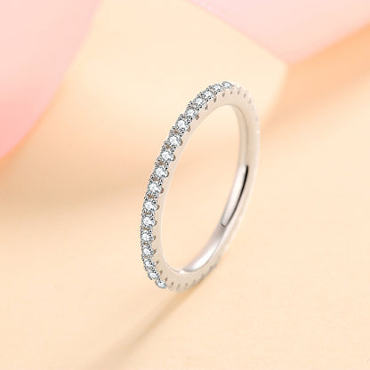 S925 Sterling Silver Full Eternity Band Ring | 57-Point Moissanite Geometric Stacking Ring for Women