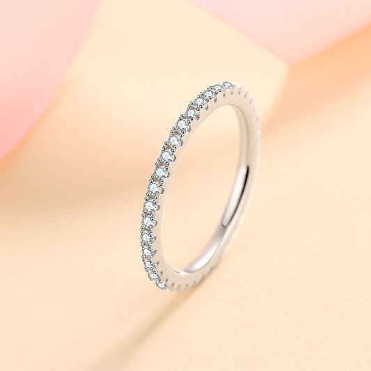 S925 Sterling Silver Full Eternity Band Ring | 57-Point Moissanite Geometric Stacking Ring for Women