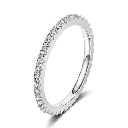 S925 Sterling Silver Full Eternity Band Ring | 57-Point Moissanite Geometric Stacking Ring for Women