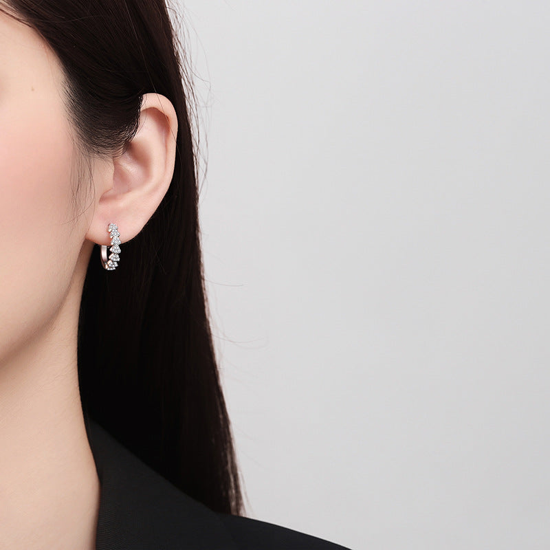 S925 Sterling Silver Full Moissanite Huggie Hoop Earrings - 0.35CT Nature-Inspired Elegance