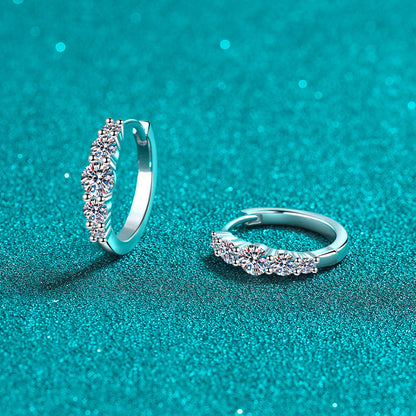 S925 Sterling Silver Full Moissanite Huggie Hoop Earrings - 1.12CT Floral & Botanical Design