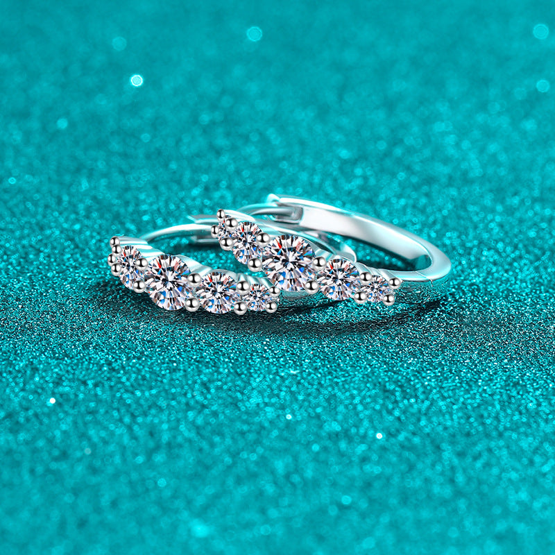 S925 Sterling Silver Full Moissanite Huggie Hoop Earrings - 1.12CT Floral & Botanical Design