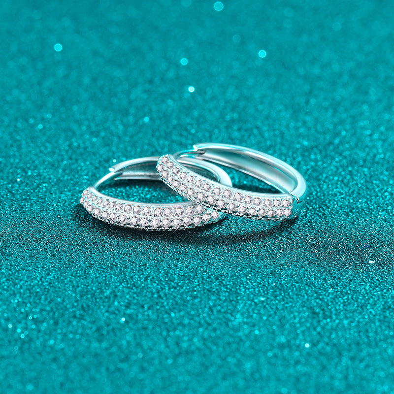 S925 Sterling Silver Full Moissanite Row Huggie Hoop Earrings - 0.8CT Floral & Nature Inspired