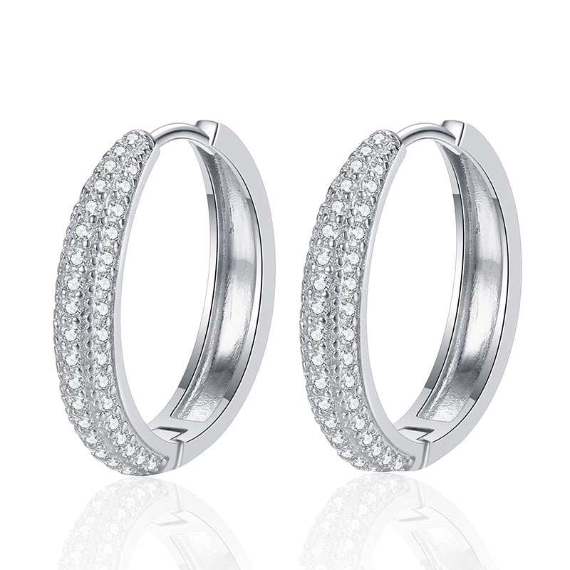 S925 Sterling Silver Full Moissanite Row Huggie Hoop Earrings - 0.8CT Floral & Nature Inspired