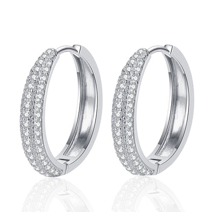 S925 Sterling Silver Full Moissanite Row Huggie Hoop Earrings - 0.8CT Floral & Nature Inspired