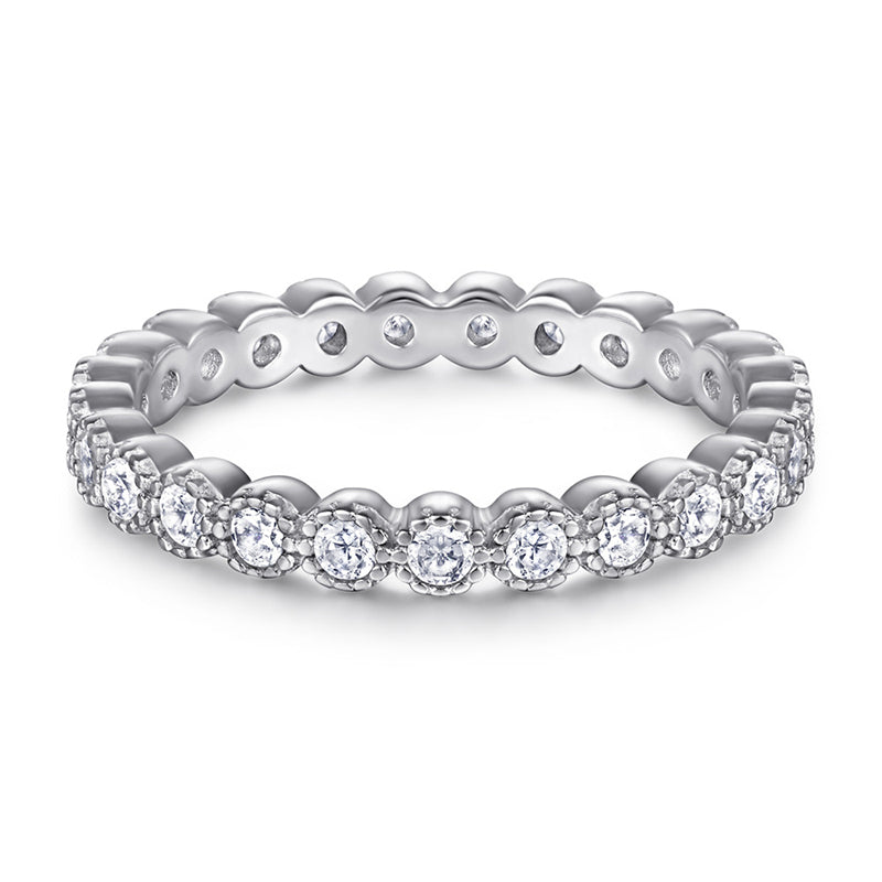 S925 Sterling Silver Full Pavé Band Ring - Elegant Stackable Jewelry for Women