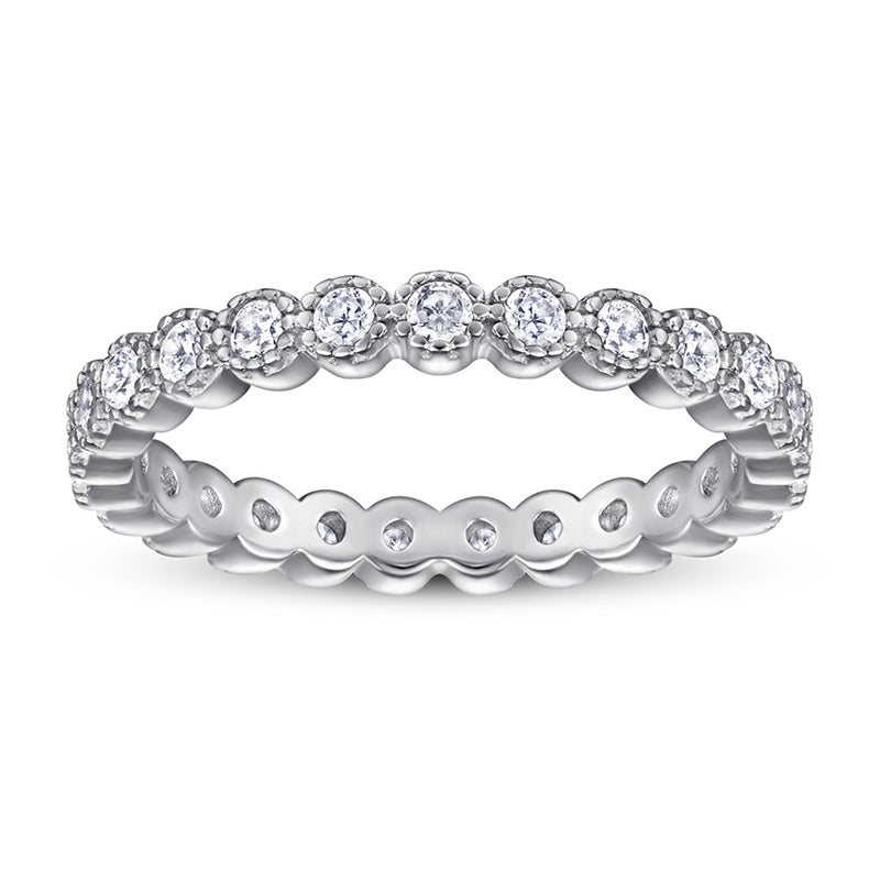 S925 Sterling Silver Full Pavé Band Ring - Elegant Stackable Jewelry for Women